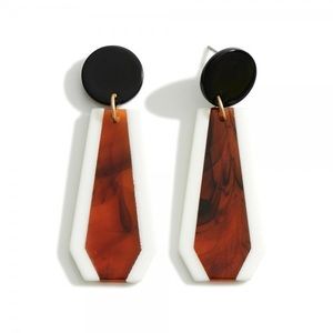 Modern Resin Post Drop Earring‎ Black Tortoise White